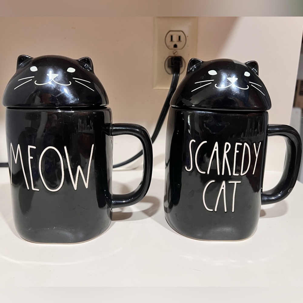 Rae Dunn Halloween Black Cat Mug Duo